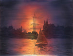 Sailboat in Harbor at Dusk