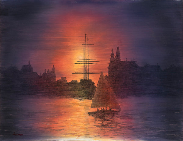 Sailboat in Harbor at Dusk